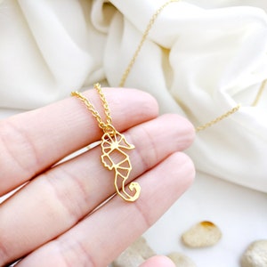 Origami Seahorse necklace, gold Seahorse charm, geometric Seahorse, Seaside Necklace, Under the Sea jewellery, initial bridesmaid necklace