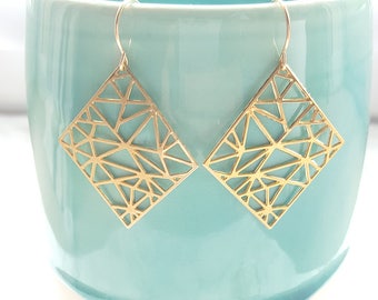 Geometric Earrings, dangle square earrings, Modern Geometric Jewellery, Minimalist Jewellery, Statement gold earrings, Valentine's Day gift