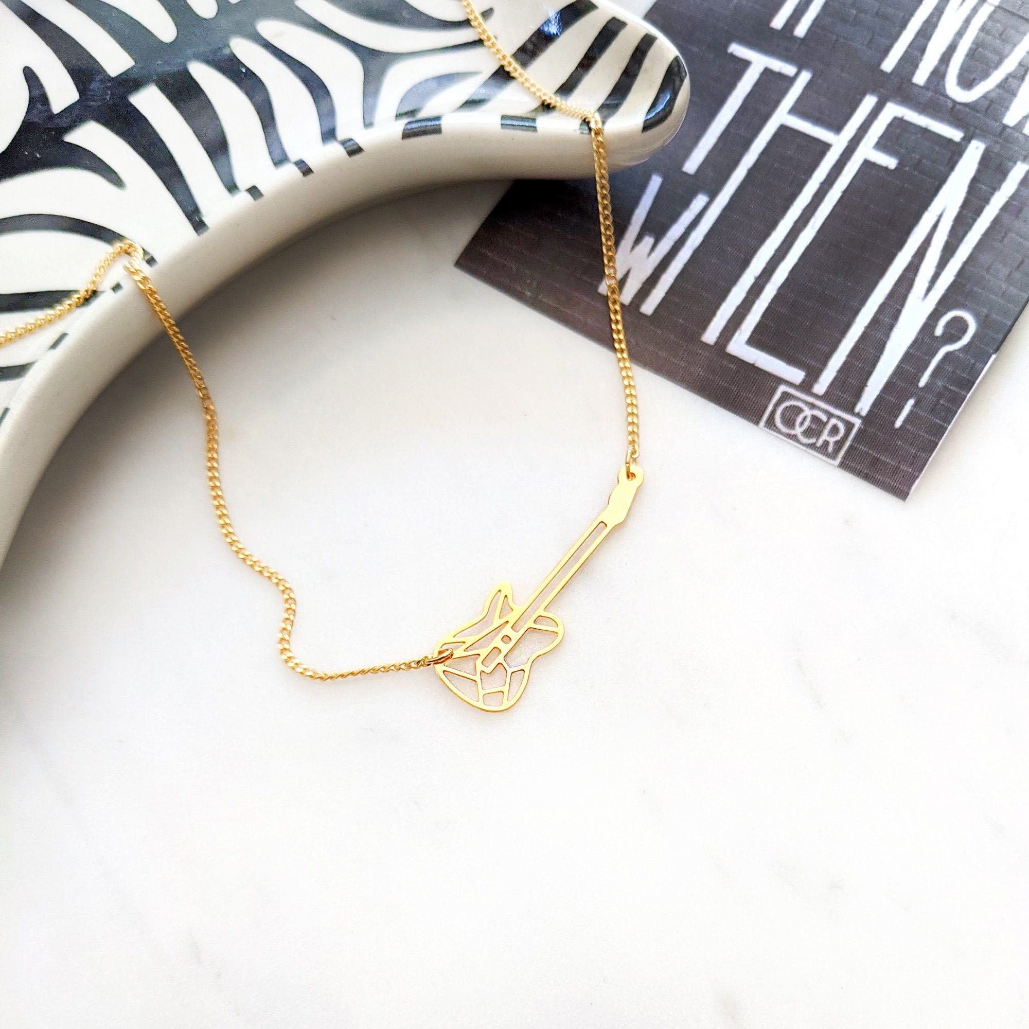 Guitar necklace Music necklace gold guitar charm Guitar Etsy