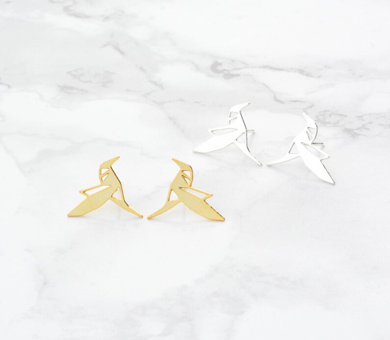 Hummingbird Stud Earrings Origami Bird Earrings Bird Etsy