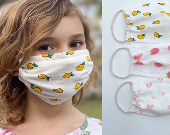 Spring Muslin Mask | 100% Cotton | 1 Layer | Lemons/Strawberry/Hearts