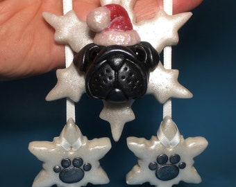 Pug - Trio of snowflake decorations - Peculiar Pals handmade miniature