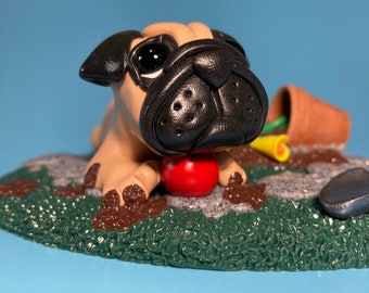 Pug ‘It wasn’t me!’ - Peculiar Pals Handmade Miniature Sculpture