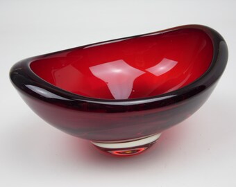 Whitefriars vintage 1960s ruby red glass bowl, model # 9515