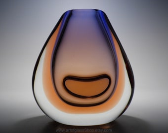 Moser Karlovarske Sklo orange & mauve glass vase by Vladimir Mika