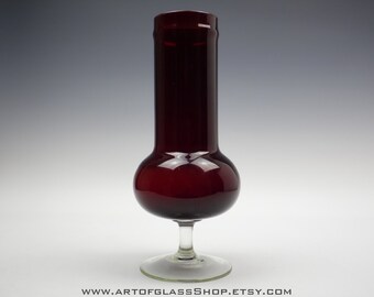 13.5" tall Italian Empoli ruby pedestal glass apothecary jar vase