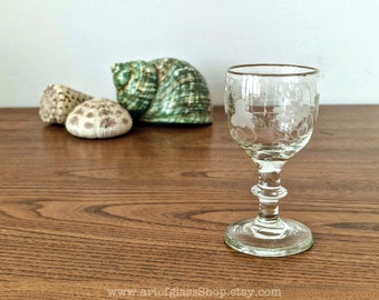 Small antique grapevine engraved etched wine glass