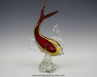 Vintage Murano sommerso red & yellow glass fish ornament