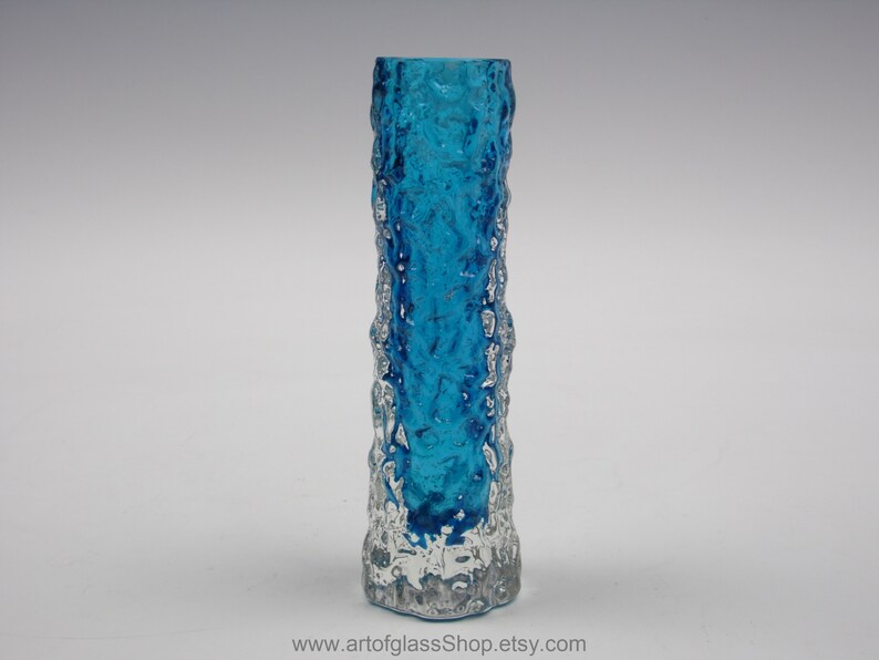 Whitefriars Textured Kingfisher Blue Coloured Glass Vase By Etsy