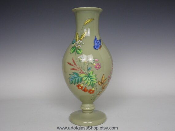 Antique Enamelled Gilded Opaque Taupe Coloured Glass Vase Etsy