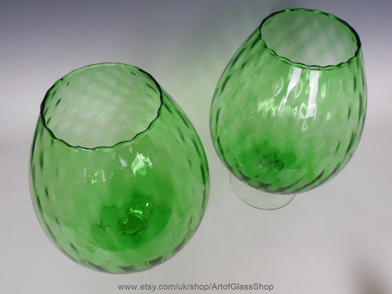 2 large green glass brandy balloon/vases Etsy
