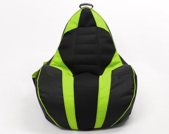 Gaming beanbag GAMEBAGOS green, sporty, race car seat, Oskar Perek, floor cushion, pouf