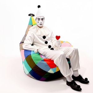 Beanbag TIPI patchwork, joker, colorful, chromatic, kaleidoscopic, Oskar Perek, floor cushion, pouf