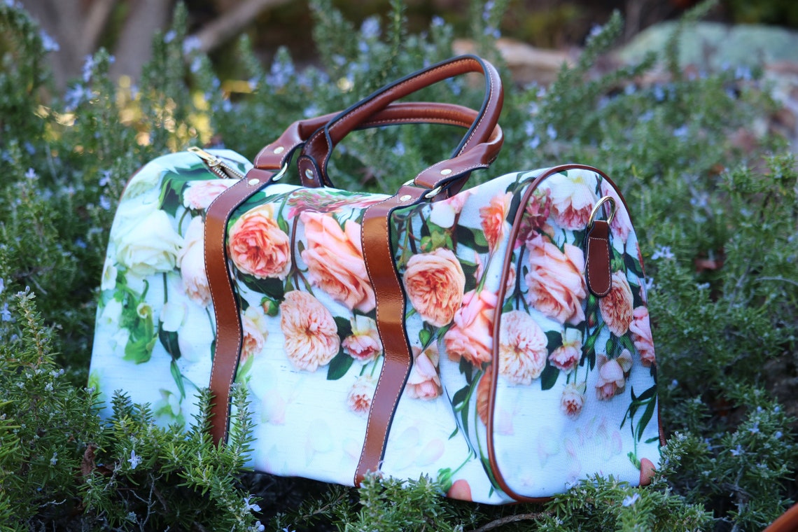 Floral Travel Bag With Leather Handles Feminine Womans - Etsy