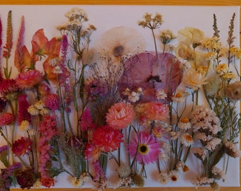 Dried and pressed flower art on canvas, pressed flower crafts, dry flower wall panel #4