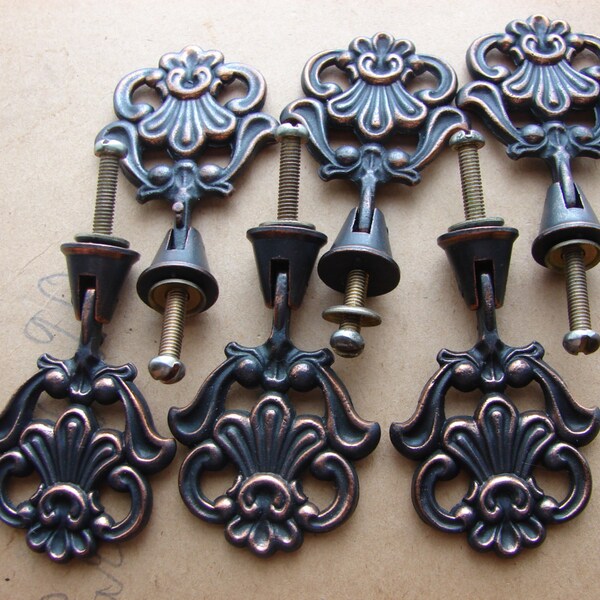 set of 6 Vintage like  brass metal Drop Drawer Pull Handle (SINGLE PULL) Soviet era 1970s new never be used
