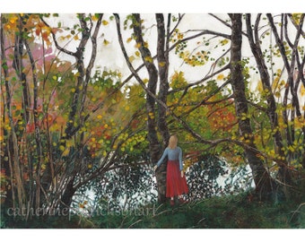 Limited Edition Print, A Woman Standing In Woods, Watching The Reflections On A Peaceful Pool. Original Fine Art Print.