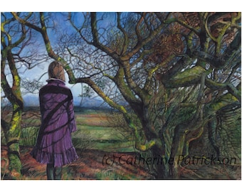 Mid Winter's Day. Lady Looking Across the Ancient Landscape At The Turn Of The Year. An Original Print. Limited Edition Print.