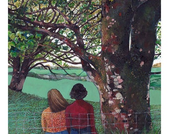 Friendship. Original Art Print. Two Women Side By Side, Sitting Beneath a Tree. Limited Edition Print. The Sycamore Tree. Friends Forever.