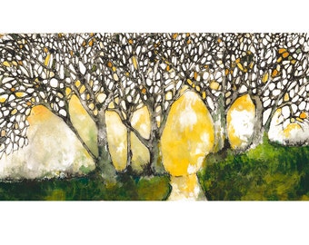 Limited Edition Original Print, 'Sunlight On Bare Trees'. Pathway Through The Woods. Original Art Print.