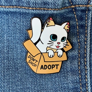 Adoptable White Fluffy Cat Hard Enamel Lapel Pin