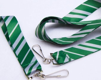 School Stripes Green and Silver Lanyard Keyfob and Combo Deal