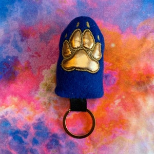 Squeaky Lucky Canine Paw Plush Keychain Blue & Bronze