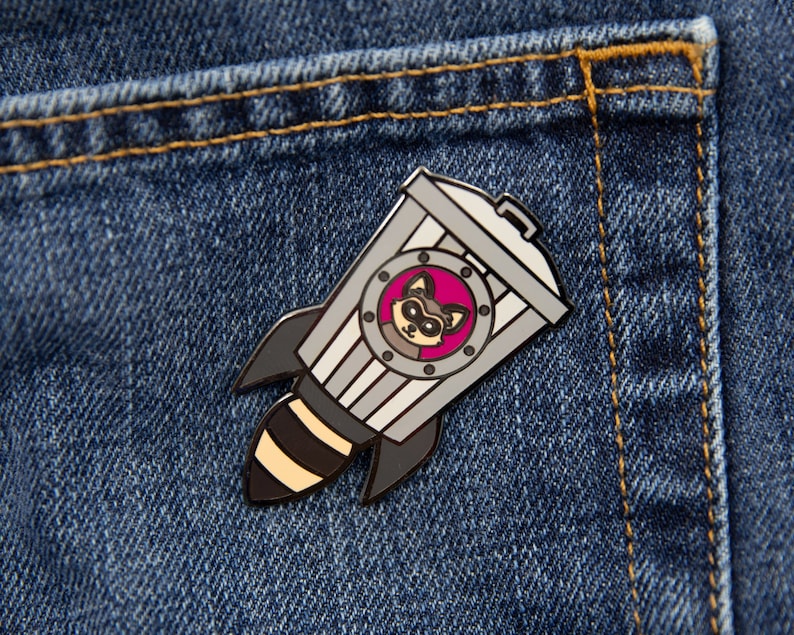 Raccoon Rocket enamel lapel pin