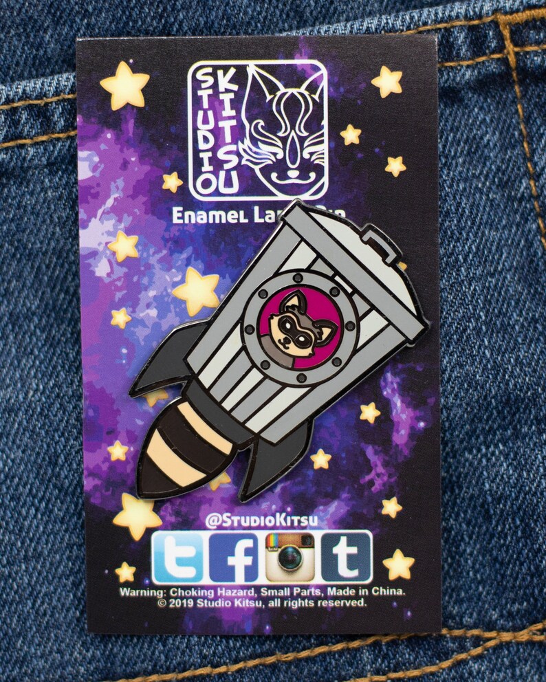 Raccoon Rocket enamel lapel pin