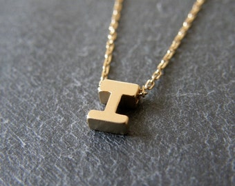 Initial Letter I Gold Necklace, Personalized Necklace, Bridesmaid Gifts, Simple, Modern, Everyday, Mom Gift