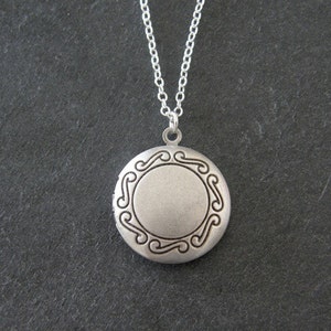 Silver Ox Plated Round Locket Necklace, Keepsake, Graduation Gift, Gift for Her, Mother Gift