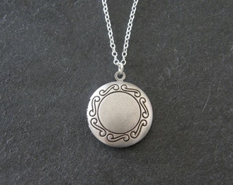 Silver Ox Plated Round Locket Necklace, Keepsake, Graduation Gift, Gift for Her, Mother Gift