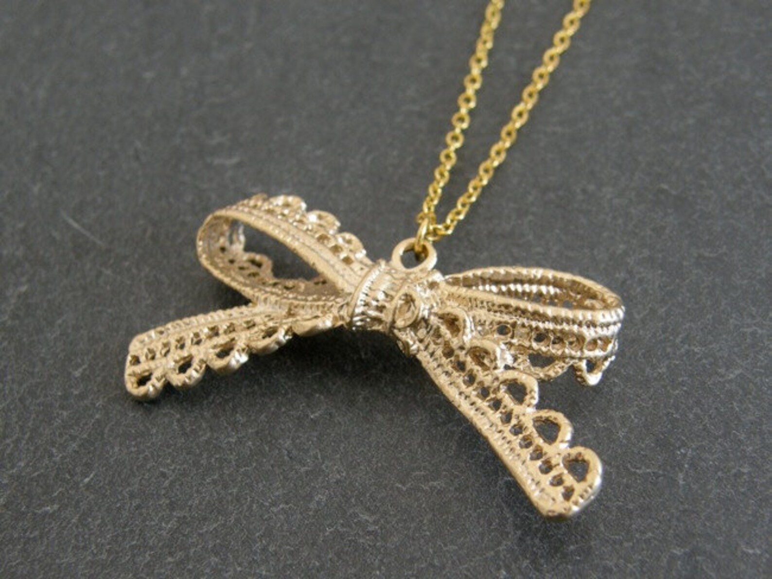 Gold Lace Bow Pendant Necklace, Bow Necklace, Birthday Gift, Gift for