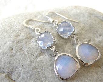 Violet Opal Glass Earrings, Drop, Dangle Earrings, Bridesmaid Gift, Wedding Jewelry, Anniversary Gift, Mothers Day Gift