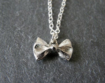 Silver Bow Tie Sparkle Charm Necklace,  Bridesmaids, Wedding, Modern, Everyday, Gift for Her