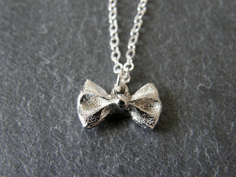 Bridesmaids Everyday Silver Bow Tie Sparkle Charm Necklace Modern Wedding Gift for Her
