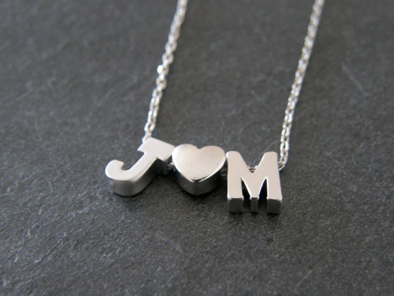 CUSTOM Silver Initials with Heart Personalized Necklace, Initial Necklace, Simple Modern, Romantic, Love, Gift for Her image 1