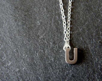 Silver Initial Letter U Necklace, Silver Initial Necklace, Personalized Necklace, Simple, Modern, Everyday