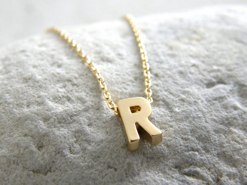 Gold Initial Letter R Necklace, Personalized Necklace, Wedding Jewelry, Bridesmaid Gifts, Simple, Modern, Everyday image 4