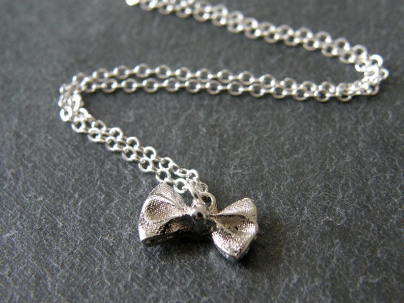Bridesmaids Everyday Silver Bow Tie Sparkle Charm Necklace Modern Wedding Gift for Her