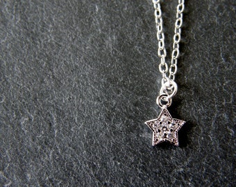Cubic Zirconia Petite Star Necklace, Simple, Modern, Everyday, Gift for Her, Sister, Mom and Friend