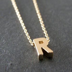 Gold Initial Letter R Necklace, Personalized Necklace, Wedding Jewelry, Bridesmaid Gifts, Simple, Modern, Everyday image 2