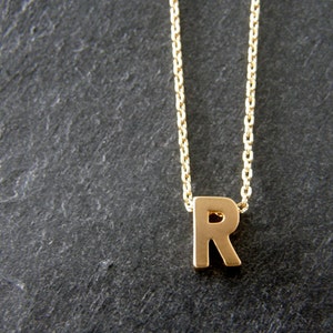 Gold Initial Letter R Necklace, Personalized Necklace, Wedding Jewelry, Bridesmaid Gifts, Simple, Modern, Everyday image 5