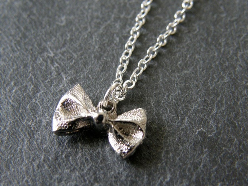 Bridesmaids Everyday Silver Bow Tie Sparkle Charm Necklace Modern Wedding Gift for Her