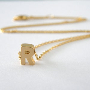 Gold Initial Letter R Necklace, Personalized Necklace, Wedding Jewelry, Bridesmaid Gifts, Simple, Modern, Everyday image 3