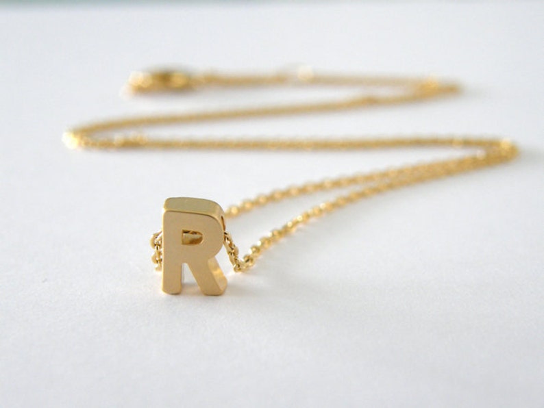 Gold Initial Letter R Necklace, Personalized Necklace, Wedding Jewelry, Bridesmaid Gifts, Simple, Modern, Everyday image 3