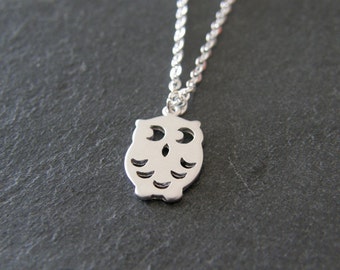 Silver Owl Charm Necklace, Simple, Modern, Everyday, Gift for Her, Mom Gift