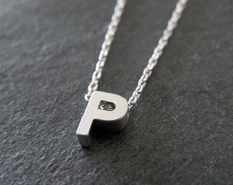 Silver Initial Letter P Necklace, Personalized Necklace, Initial Necklace, Simple, Modern, Everyday