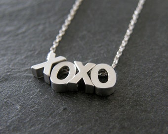 XOXO Silver Necklace, Hugs and Kisses Necklace, Valentines Gift, Gift for Her