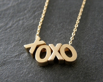 XOXO Gold Necklace, Hugs and Kisses Necklace, Gift for Her